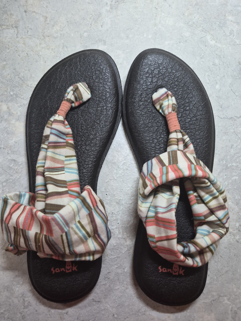Sanuk Striped Fabric Wrap Sandals - Black Footbed, Multi Striped Straps